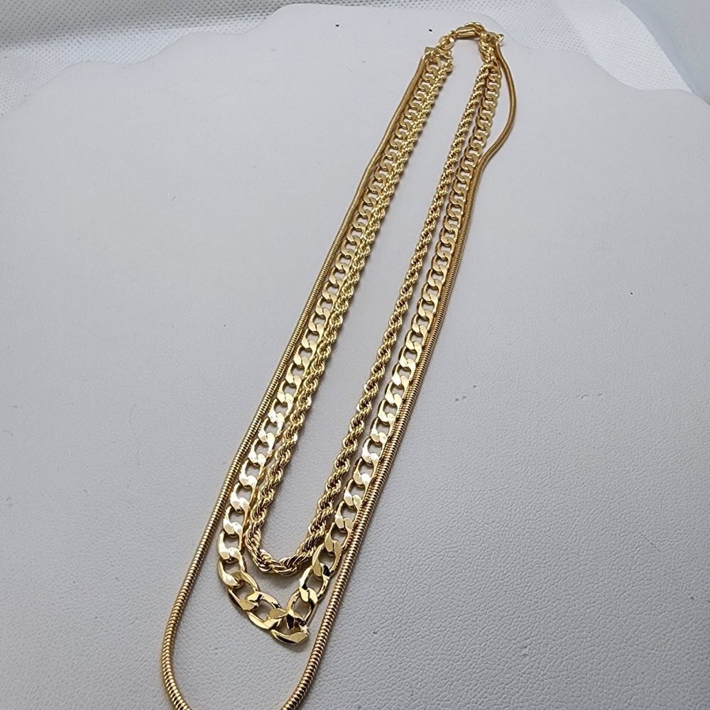 Brand New Brazilian 18k Gold Filled 3 Row Necklace - Picture 1 of 5